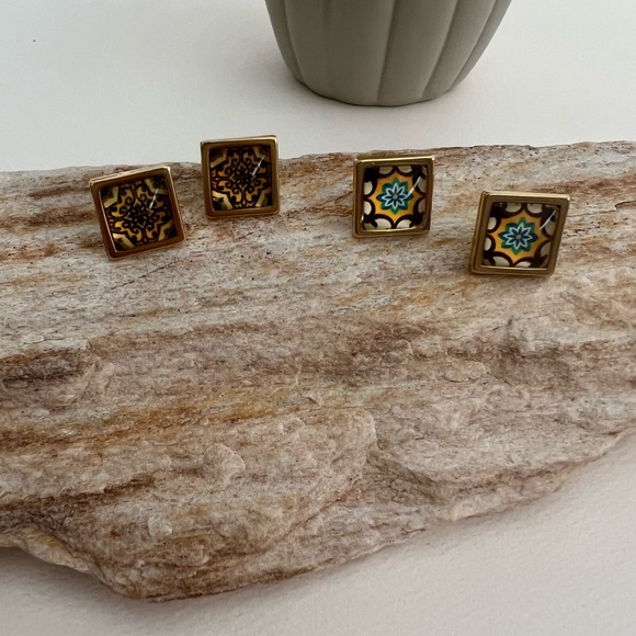 Elegant Boho Chic Stud Earring Set - Gold Square Trendy Stud Earrings - Picture 9 of 15
